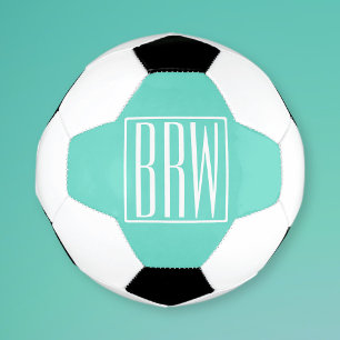 Bloed modern 3 Initialen monogram White on Aqua Voetbal