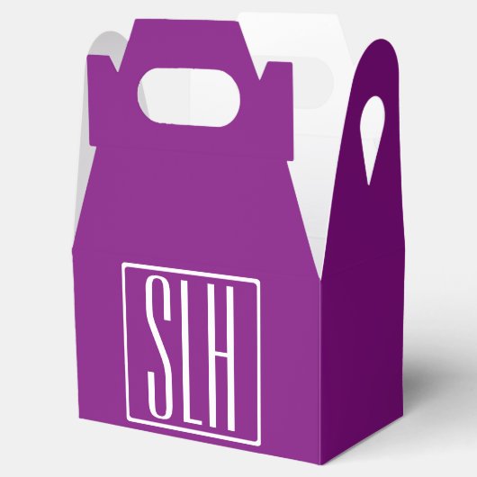 Bloed modern 3 Initialen monogram | Wit en Paars Bedankdoosjes (Geopend)