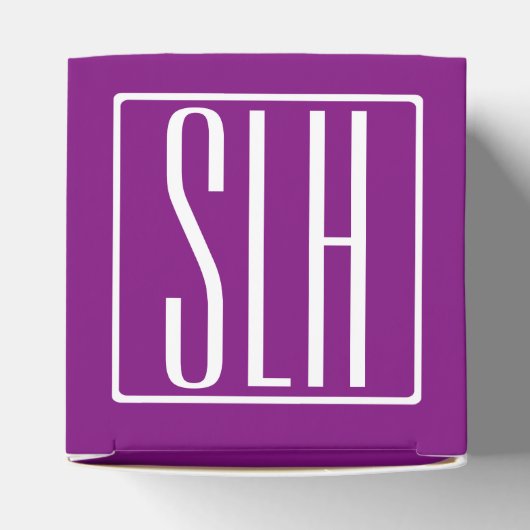 Bloed modern 3 Initialen monogram | Wit en Paars Bedankdoosjes (Bovenkant)