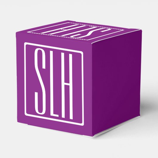 Bloed modern 3 Initialen monogram | Wit en Paars Bedankdoosjes (Achterkant)