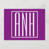 Bloed modern 3 Initialen monogram | Wit en Paars Briefkaart (Voorkant)