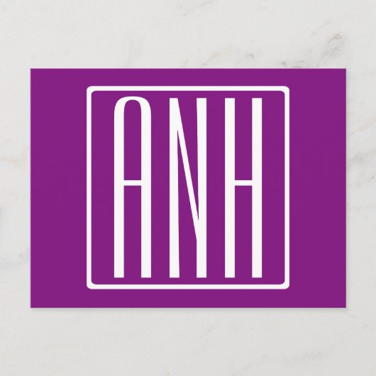 Bloed modern 3 Initialen monogram | Wit en Paars Briefkaart (Voorkant)