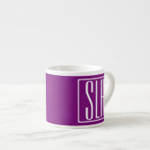 Bloed modern 3 Initialen monogram | Wit en Paars Espresso Kop (Voorkant rechts)