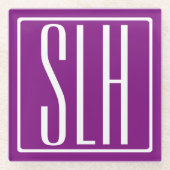 Bloed modern 3 Initialen monogram | Wit en Paars Glazen Onderzetter (Voorkant)