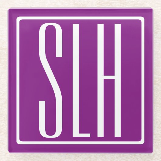 Bloed modern 3 Initialen monogram | Wit en Paars Glazen Onderzetter (Voorkant)