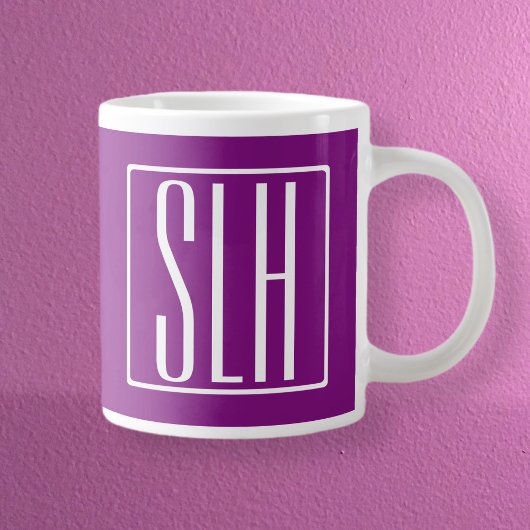 Bloed modern 3 Initialen monogram | Wit en Paars Grote Koffiekop