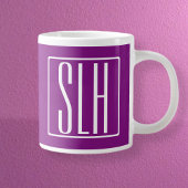 Bloed modern 3 Initialen monogram | Wit en Paars Grote Koffiekop