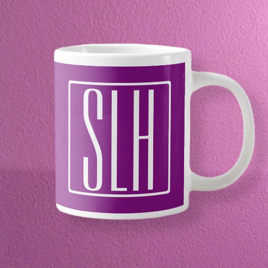 Bloed modern 3 Initialen monogram | Wit en Paars Grote Koffiekop