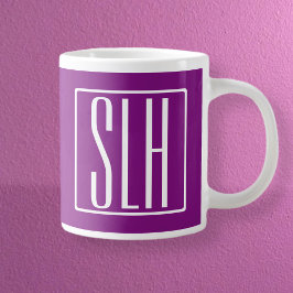 Bloed modern 3 Initialen monogram | Wit en Paars Grote Koffiekop