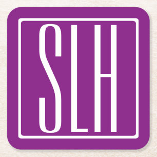 Bloed modern 3 Initialen monogram   Wit en Paars Kartonnen Onderzetters