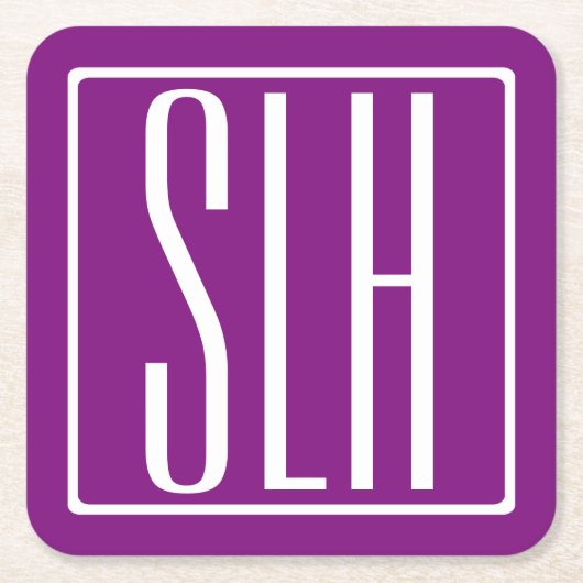 Bloed modern 3 Initialen monogram | Wit en Paars Kartonnen Onderzetters (Voorkant)