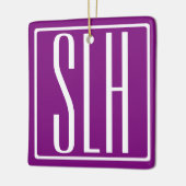 Bloed modern 3 Initialen monogram | Wit en Paars Keramisch Ornament (Links)