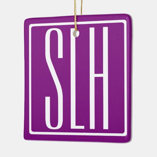 Bloed modern 3 Initialen monogram | Wit en Paars Keramisch Ornament (Links)