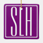 Bloed modern 3 Initialen monogram | Wit en Paars Keramisch Ornament (Achterkant)