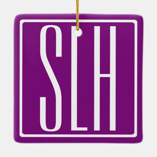 Bloed modern 3 Initialen monogram | Wit en Paars Keramisch Ornament (Achterkant)