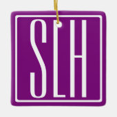 Bloed modern 3 Initialen monogram | Wit en Paars Keramisch Ornament (Voorkant)