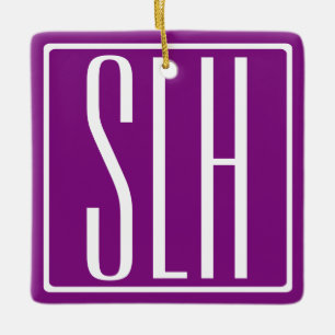 Bloed modern 3 Initialen monogram   Wit en Paars Keramisch Ornament