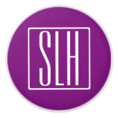 Bloed modern 3 Initialen monogram | Wit en Paars Keramische Knop (Voorkant)