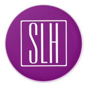 Bloed modern 3 Initialen monogram   Wit en Paars Keramische Knop