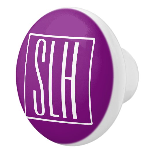 Bloed modern 3 Initialen monogram | Wit en Paars Keramische Knop (Rechts)