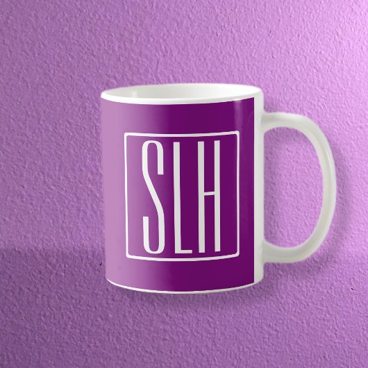 Bloed modern 3 Initialen monogram | Wit en Paars Koffiemok