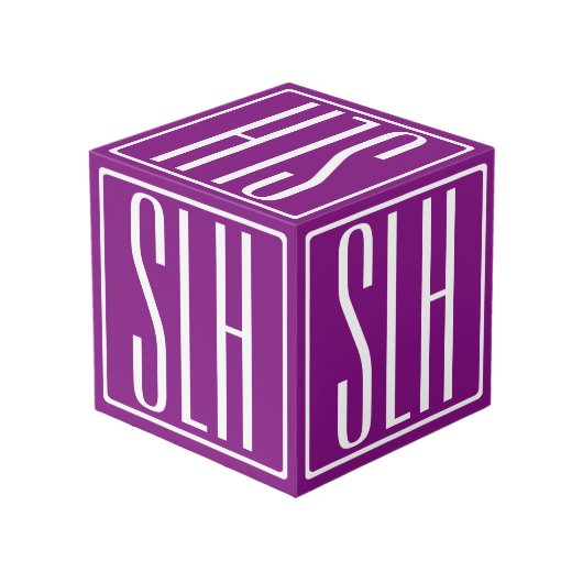 Bloed modern 3 Initialen monogram | Wit en Paars Kubus (Achter hoekig)