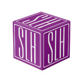 Bloed modern 3 Initialen monogram | Wit en Paars Kubus (Voorkant hoekig)