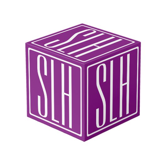 Bloed modern 3 Initialen monogram | Wit en Paars Kubus (Voorkant hoekig)