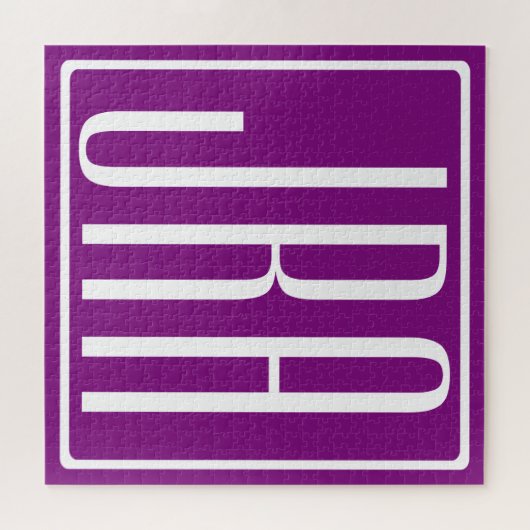 Bloed modern 3 Initialen monogram | Wit en Paars Legpuzzel (Horizontaal)