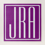 Bloed modern 3 Initialen monogram | Wit en Paars Legpuzzel<br><div class="desc">Witte tekst en wit lijst op paars (verwisselbare achtergrondkleur).</div>