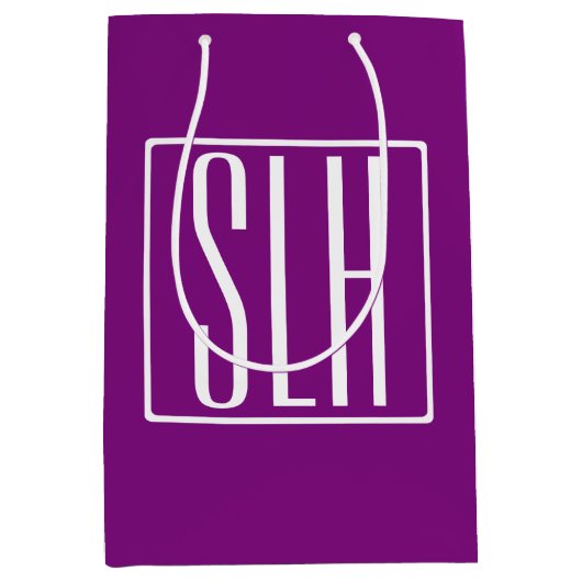 Bloed modern 3 Initialen monogram | Wit en Paars Medium Cadeauzakje (Voorkant)