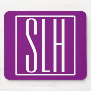 Bloed modern 3 Initialen monogram Wit en Paars Muismat