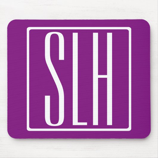 Bloed modern 3 Initialen monogram | Wit en Paars Muismat (Voorkant)