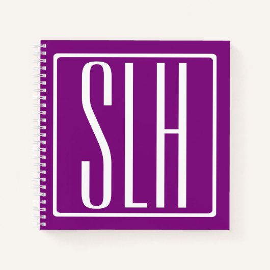 Bloed modern 3 Initialen monogram | Wit en Paars Notitieboek (Voorkant)