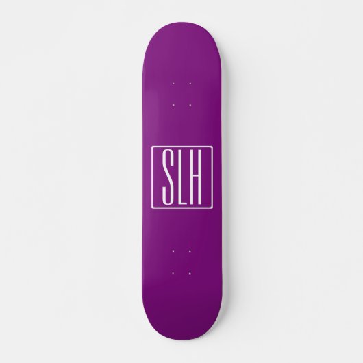 Bloed modern 3 Initialen monogram | Wit en Paars Persoonlijk Skateboard (Voorkant)