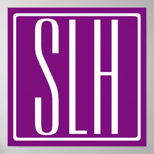 Bloed modern 3 Initialen monogram | Wit en Paars Poster (Voorkant)