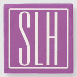 Bloed modern 3 Initialen monogram | Wit en Paars Stenen Onderzetter