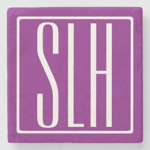 Bloed modern 3 Initialen monogram   Wit en Paars Stenen Onderzetter