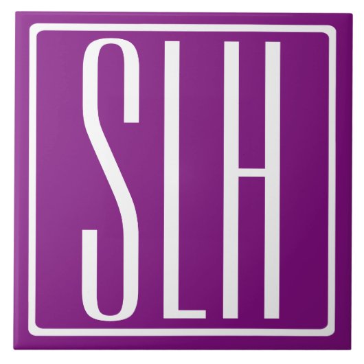 Bloed modern 3 Initialen monogram | Wit en Paars Tegeltje (Voorkant)