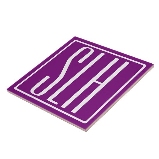 Bloed modern 3 Initialen monogram | Wit en Paars Tegeltje (Zijkant)