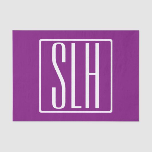 Bloed modern 3 Initialen monogram | Wit en Paars Tissuepapier (Voorkant)