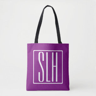 Bloed modern 3 Initialen monogram Wit en Paars Tote Bag