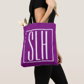 Bloed modern 3 Initialen monogram | Wit en Paars Tote Bag (Dichtbij)