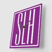 Bloed modern 3 Initialen monogram | Wit en Paars Vierkante Klok (Hoek)