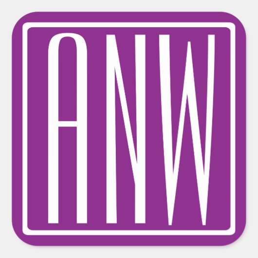 Bloed modern 3 Initialen monogram | Wit en Paars Vierkante Sticker (Voorkant)