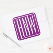 Bloed modern 3 Initialen monogram | Wit en Paars Vierkante Sticker (Envelop)