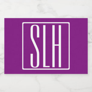 Bloed modern 3 Initialen monogram   Wit en Paars Voedselcontainer Etiket