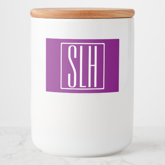 Bloed modern 3 Initialen monogram | Wit en Paars Voedselcontainer Etiket (Voorkant)