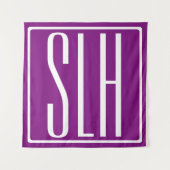 Bloed modern 3 Initialen monogram | Wit en Paars Wandkleed (Voorkant)