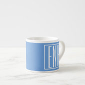 Bloed modern 3 Initialen monogram | Zacht blauw Espresso Kop (Voorkant rechts)